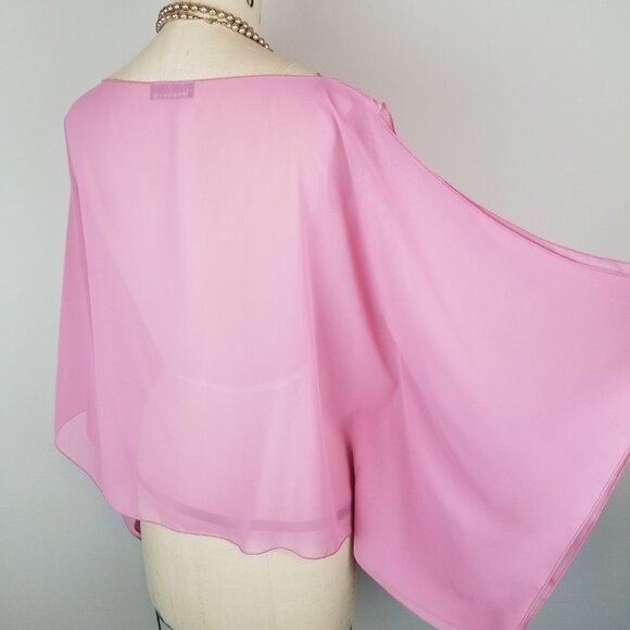 Pretty Rose Pink Sheer Chiffon Batwing Blouse with Open Sleeve Detail * One Size - Picture 8 of 9